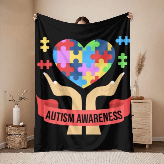 Heart Autism Awareness Acceptance Family Support Throw Blankets
