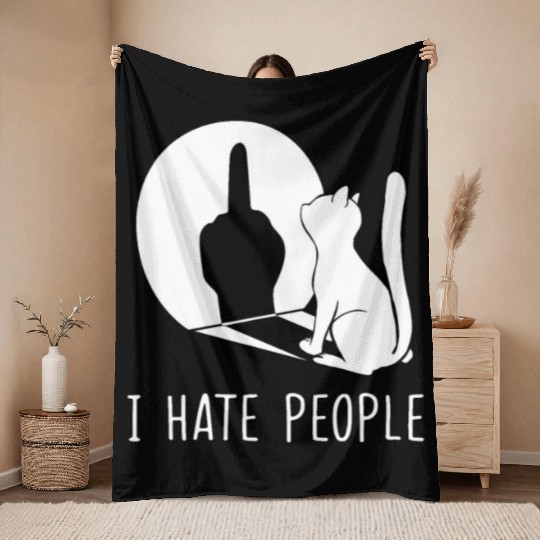 Grumpy Kitten Cats I Don't Like People Cat I Hateb Throw Blankets