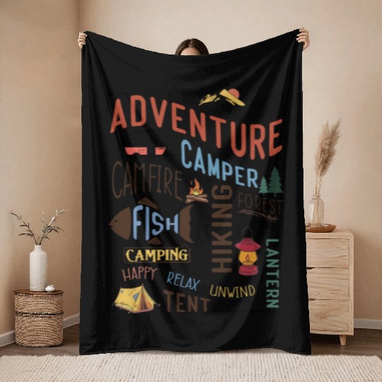 Campfire Hiking Unwind Camping Relax forest fish Throw Blankets