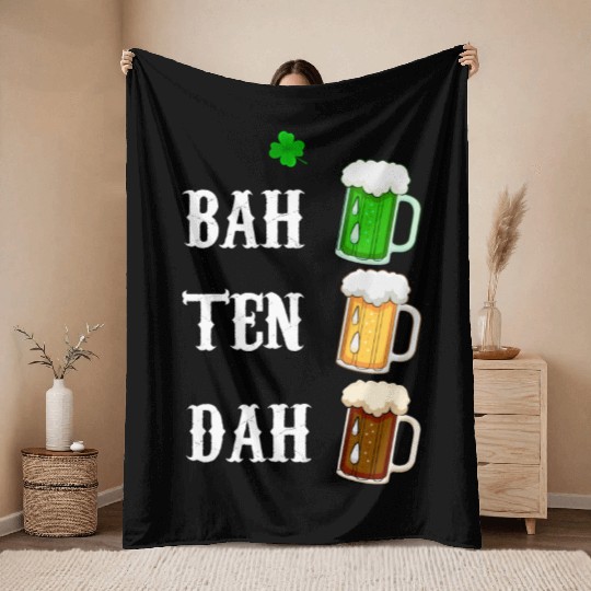 BAH TEN DAH Funny St Patrick's Day Beer Bartender Throw Blankets