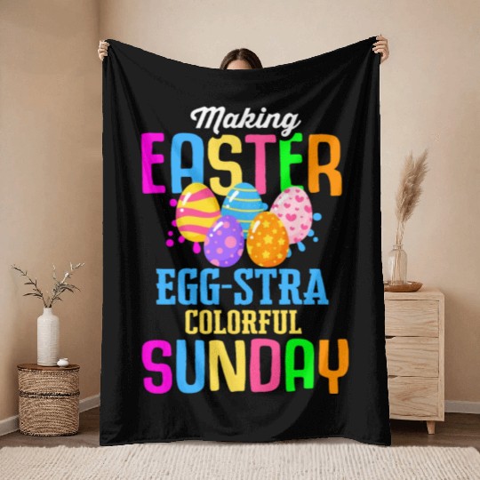 Easter Colorful Egg Dye Rabbit Egg Hunt Throw Blankets