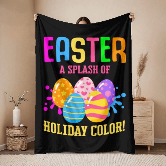 Easter Colorful Egg Dye Rabbit Egg Hunt Throw Blankets