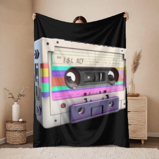 80s Music Cassette Tape : 3D, Neon, 80s songs Throw Blankets