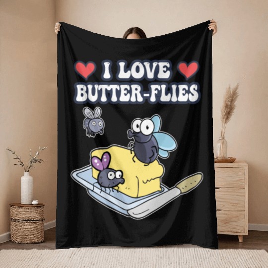I Love Butterflies Throw Blankets