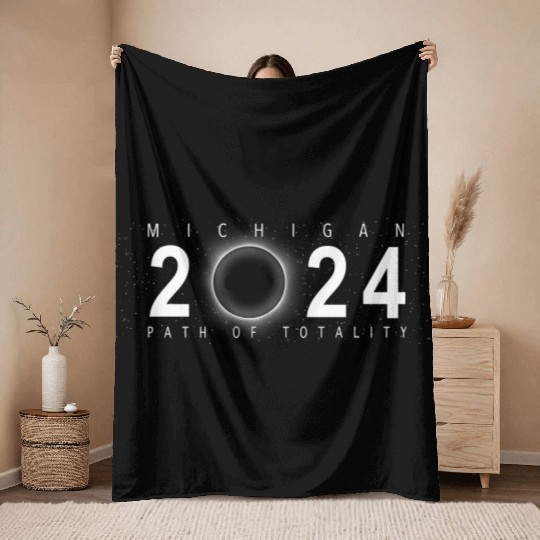 Solar Eclipse Michigan April 8 2024 Throw Blankets