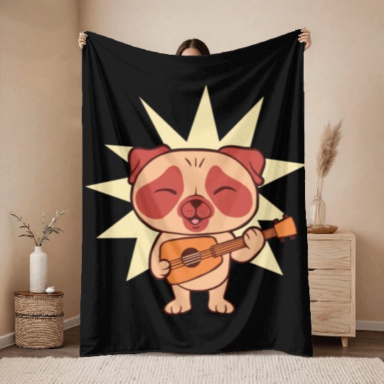 Guitar Dog I Puppy I Kids Dog Throw Blankets