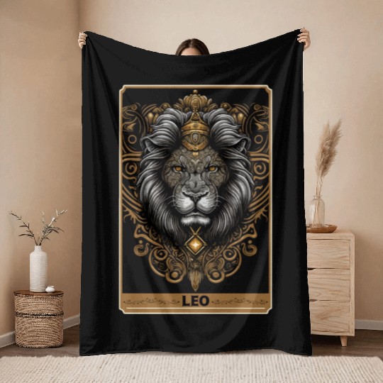Lion Tarot Card Leo Zodiac Astrology Horoscope Wit Throw Blankets