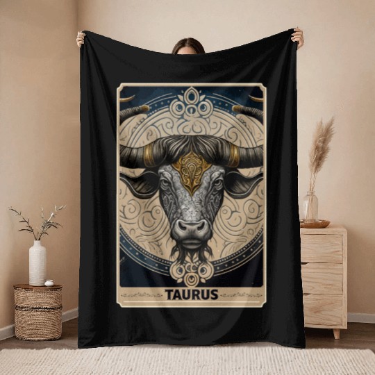 Taurus Astrology Starsign Zodiac Tarot Card Witch Throw Blankets