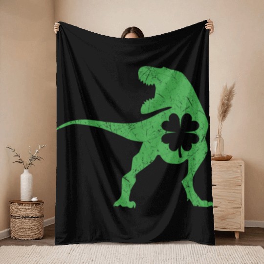 Tyrannosaurus T Rex Dinosaur St Patricks Day Irish Throw Blankets