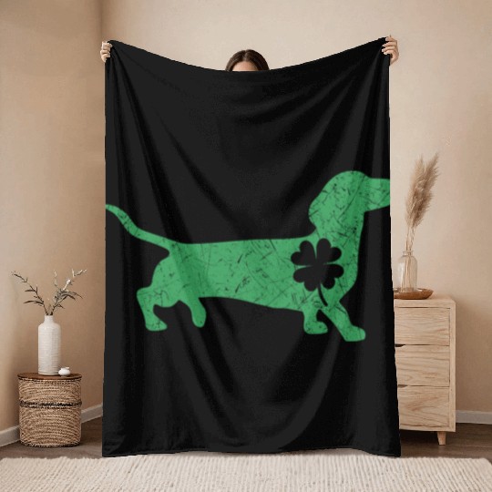 Dachshund Dog Shamrock St. Patrick's Day Throw Blankets