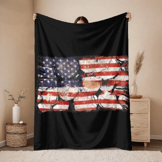 The Usa Flag Tree Trunks America Patriotism Throw Blankets