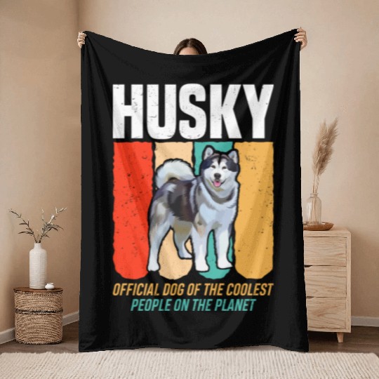 Official Dog Of The Coolest People Husky Throw Blankets