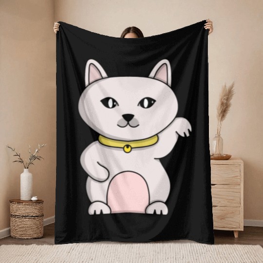 Magic Lucky Cat Throw Blankets