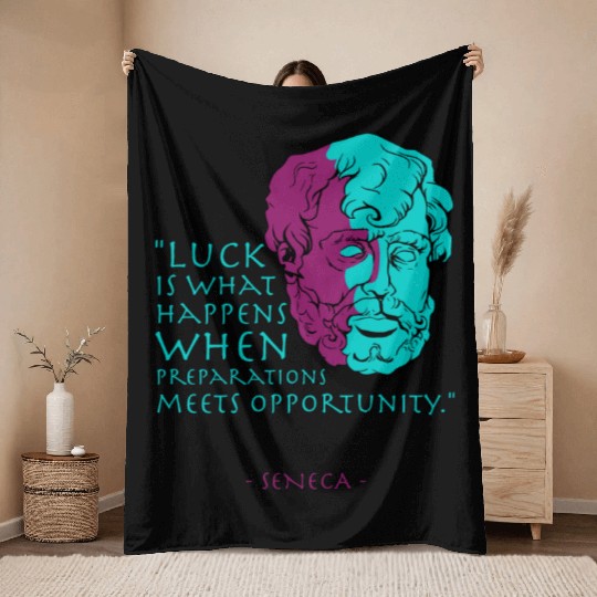 Seneca Stoic Philosophy Quote, Luck Throw Blankets