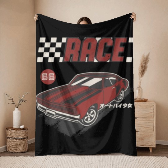 Retro Muscle Car Vintage Racing Car Lover Throw Blankets