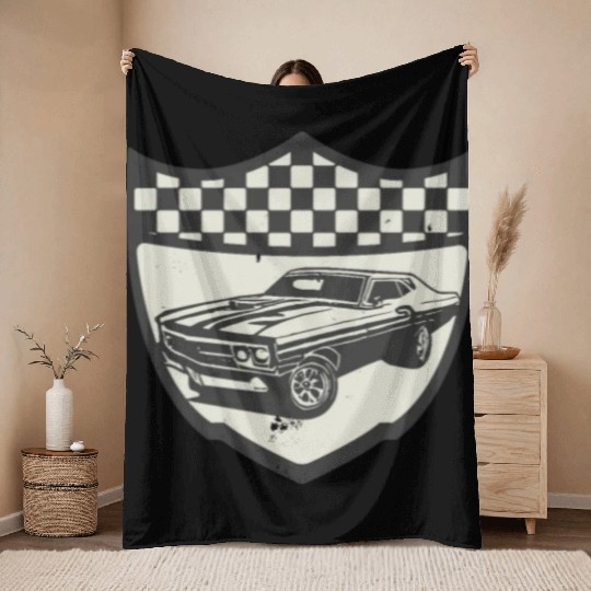 Racing Car Muscle Car Logo Motorsports Throw Blankets