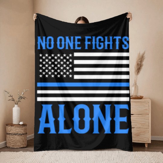 No One Fights Alone Thin Blue Line Police Throw Blankets