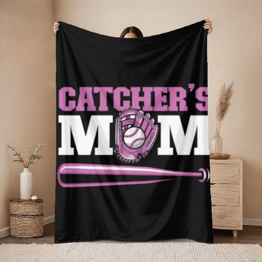 Softball Baseball Bat Catcher's Mom Throw Blankets
