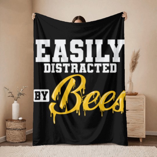 Beekeeper Honey Easily Distracted by Bees Throw Blankets