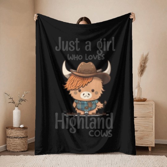 Just a girl who love highland cow funny kids Throw Blankets