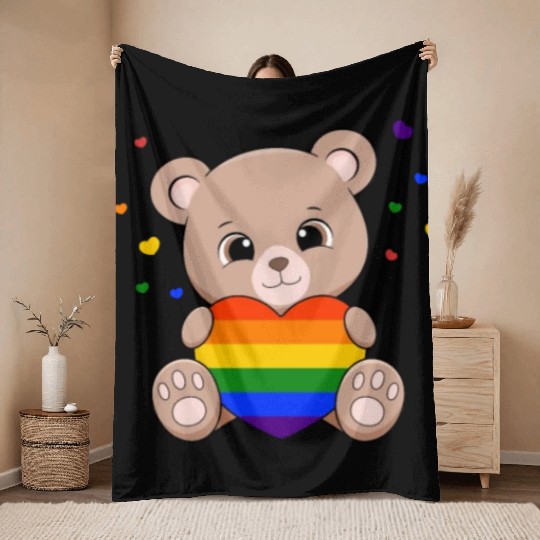 Pride with cute litte lear with heart Throw Blankets