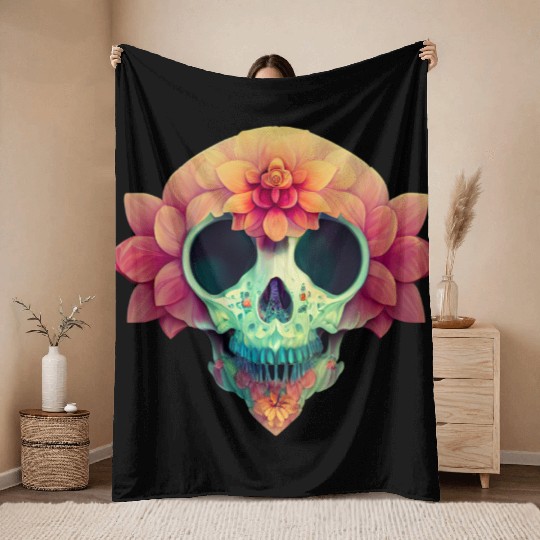 Floral Skull Candy Throw Blankets