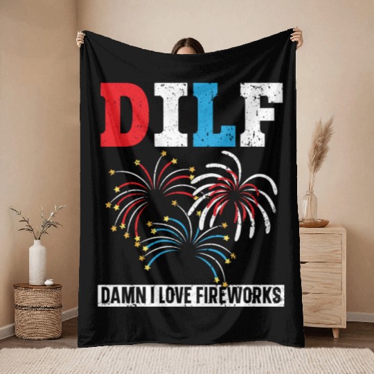 Damn I Love Fireworks America USA Flag 4th Of July Throw Blankets