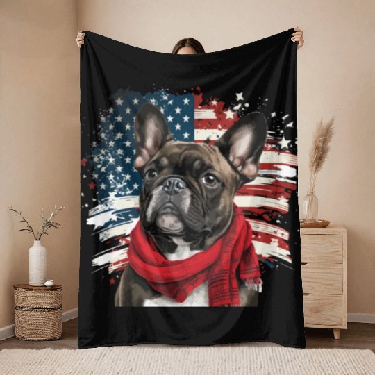 America USA Flag 4th Of July American Dog Lover Throw Blankets
