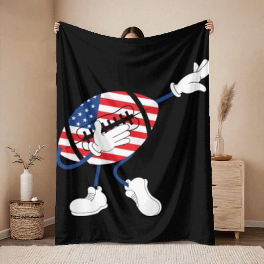 America USA Flag 4th Of July American Football Throw Blankets