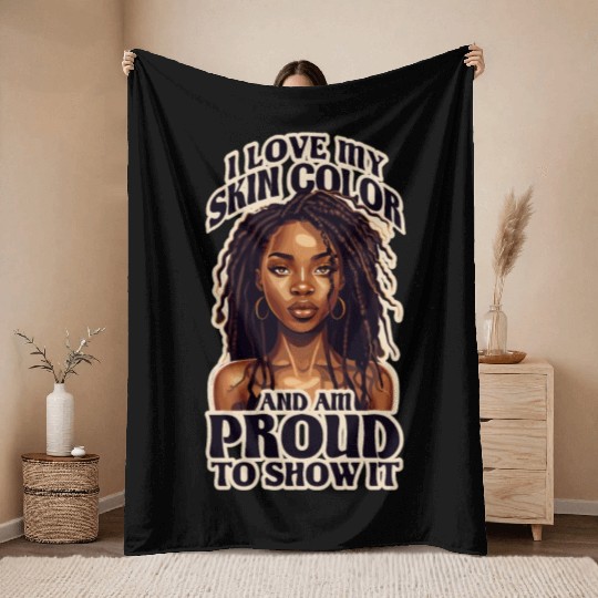 I Love My Skin Color Black Dreadlock Girl African Throw Blankets