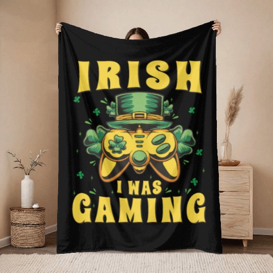 Video Game Controller, Irish I Was Gaming St Throw Blankets