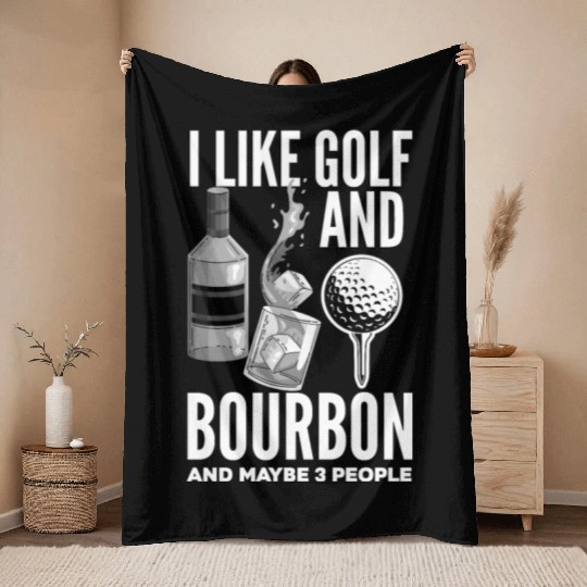 Golf Bourbon Whiskey Gift Golfer Throw Blankets