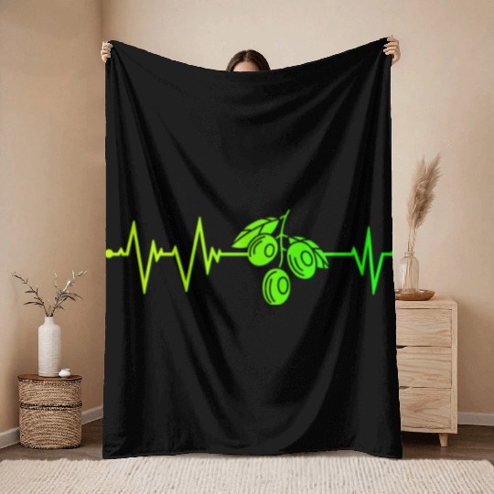 Green Olive Heartbeat Throw Blankets