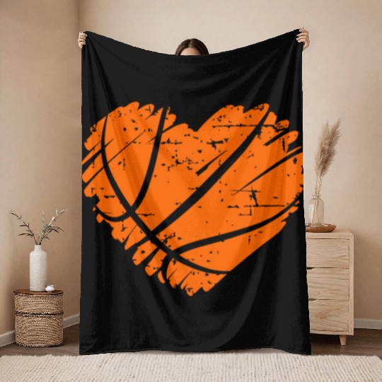 I Love Basketball with Heart Shape Throw Blankets