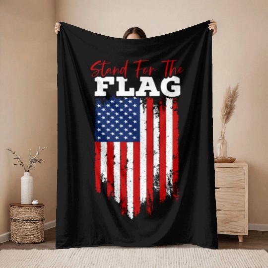 Stand For The Flag Veteran USA Flag Memorial Day Throw Blankets