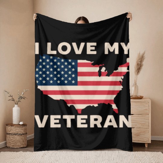 I Love My Veteran USA Flag American Memorial Day Throw Blankets