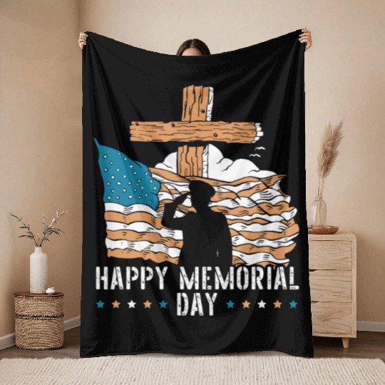Patriotic Veteran USA Flag American Memorial Day Throw Blankets