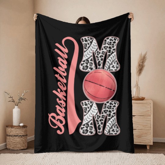 Leopard basketball Mom Women Support kids Players Throw Blankets