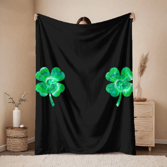 Shamrock Boobs Tie Dye Irish Boobies St Patricks Throw Blankets