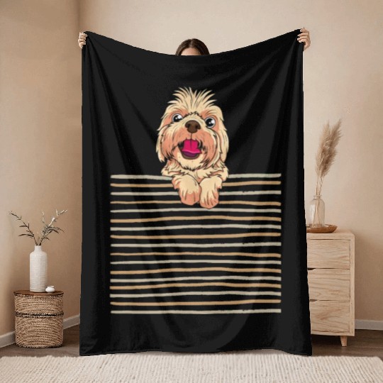 Happy Cheerful Puppy, Cartoon puppy dog Throw Blankets