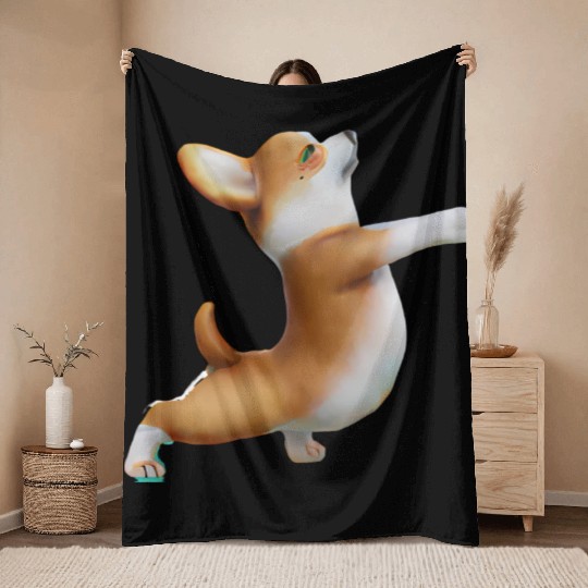 Corgi dog in yoga pose Throw Blankets