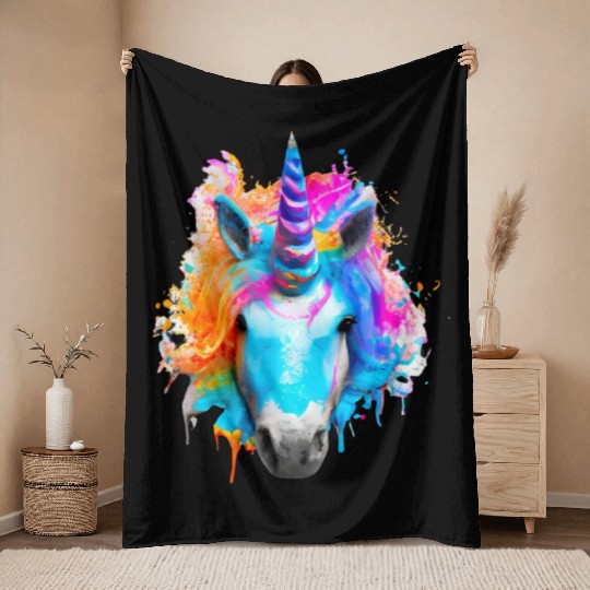 Colourful unicorn Throw Blankets