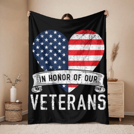 Patriotic Veteran USA Flag American Memorial Day Throw Blankets