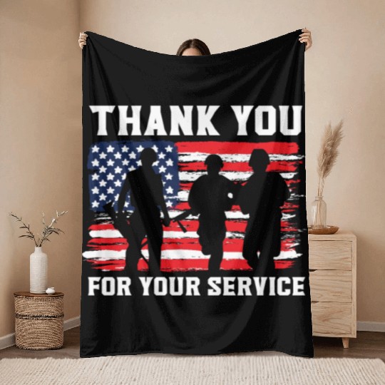 Patriotic Veteran USA Flag American Memorial Day Throw Blankets