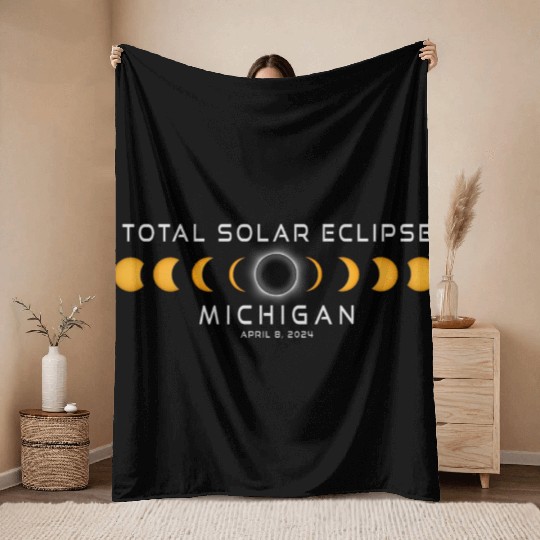 Michigan Solar Eclipse 2024 April 8 Souvenir Throw Blankets