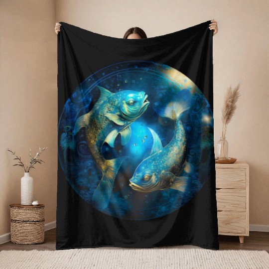 Pisces zodiac sign Throw Blankets