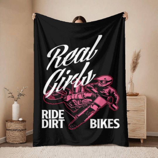 Motocross Girl Dirt Bike Throw Blankets
