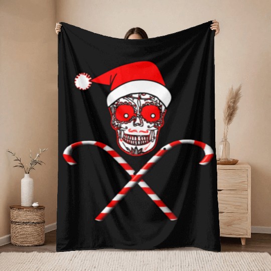 Sugar Skull And Candy Canes Throw Blankets