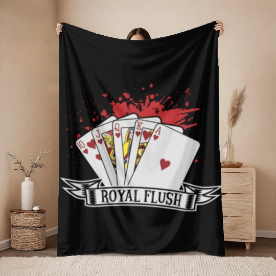 Poker Card Game Skat Poker Night Royal Flush Check Throw Blankets