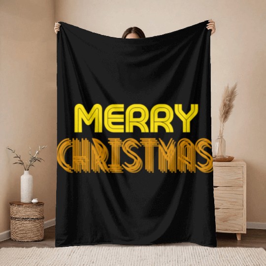 Merry Christmas Yellow Neon Colors Throw Blankets